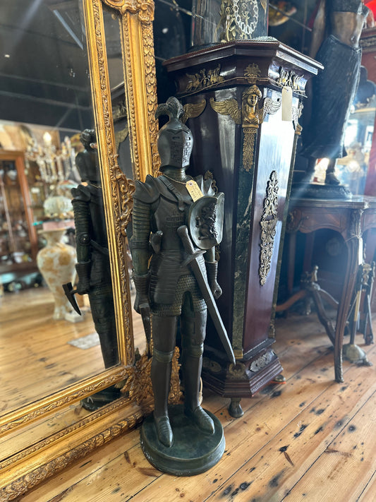 Vintage 120cm Medieval Knight Statue | Large Cast Metal Finish Suit of Armour Decor