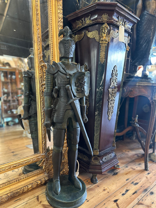 Vintage 120cm Medieval Knight Statue | Large Cast Metal Finish Suit of Armour Decor