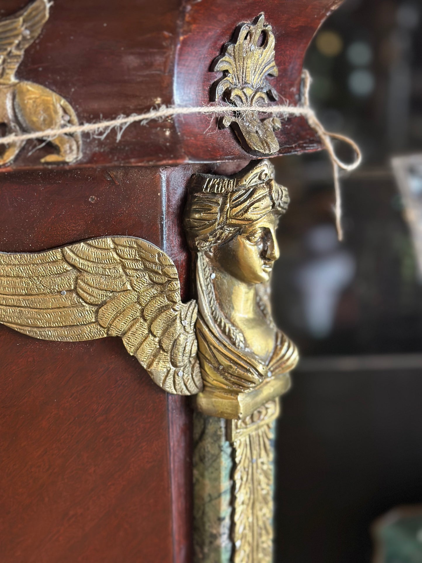 French Empire Style Pedestal with Green Marble Top & Brass Ormolu Mounts
