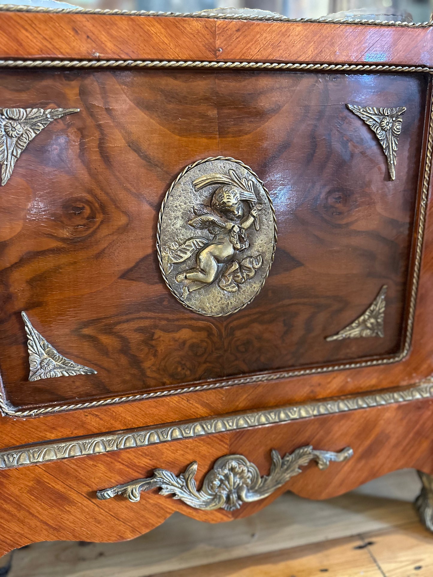 Vintage French Louis XVI Style Walnut Vitrine Cabinet | Ormolu Display Curio