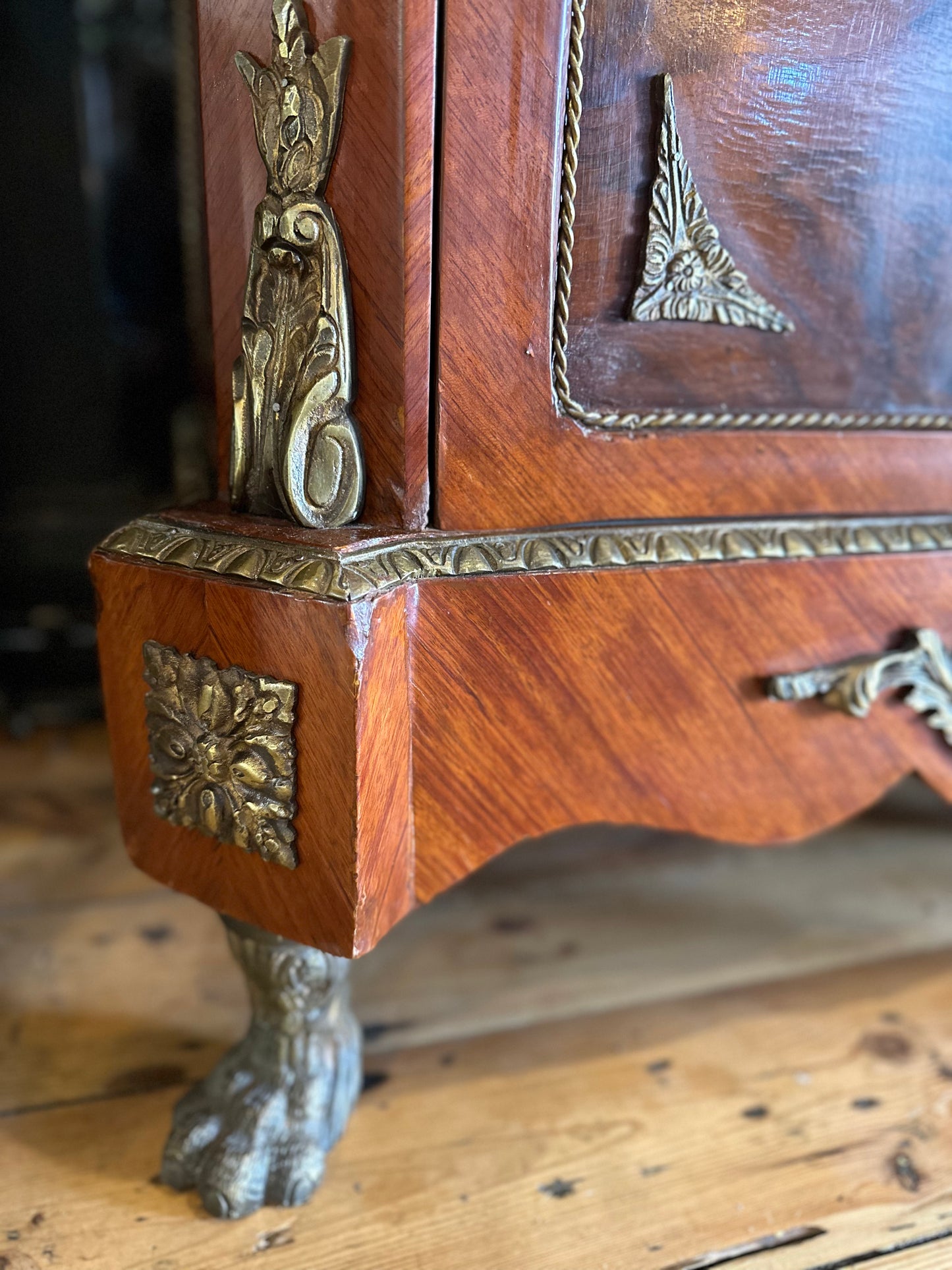 Vintage French Louis XVI Style Walnut Vitrine Cabinet | Ormolu Display Curio