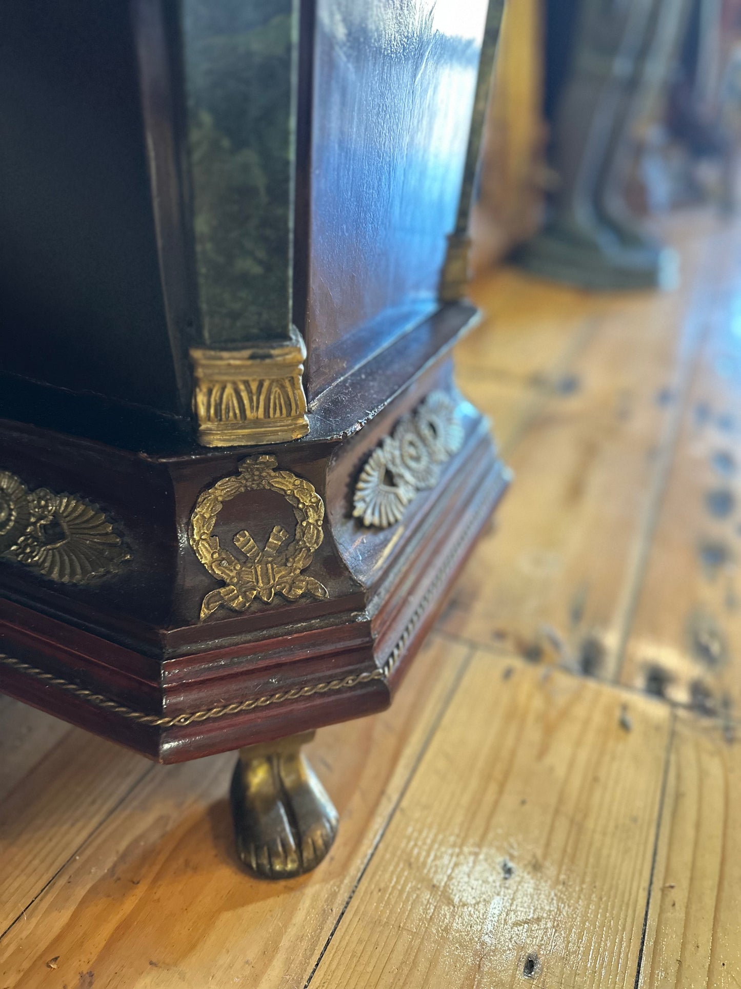 French Empire Style Pedestal with Green Marble Top & Brass Ormolu Mounts