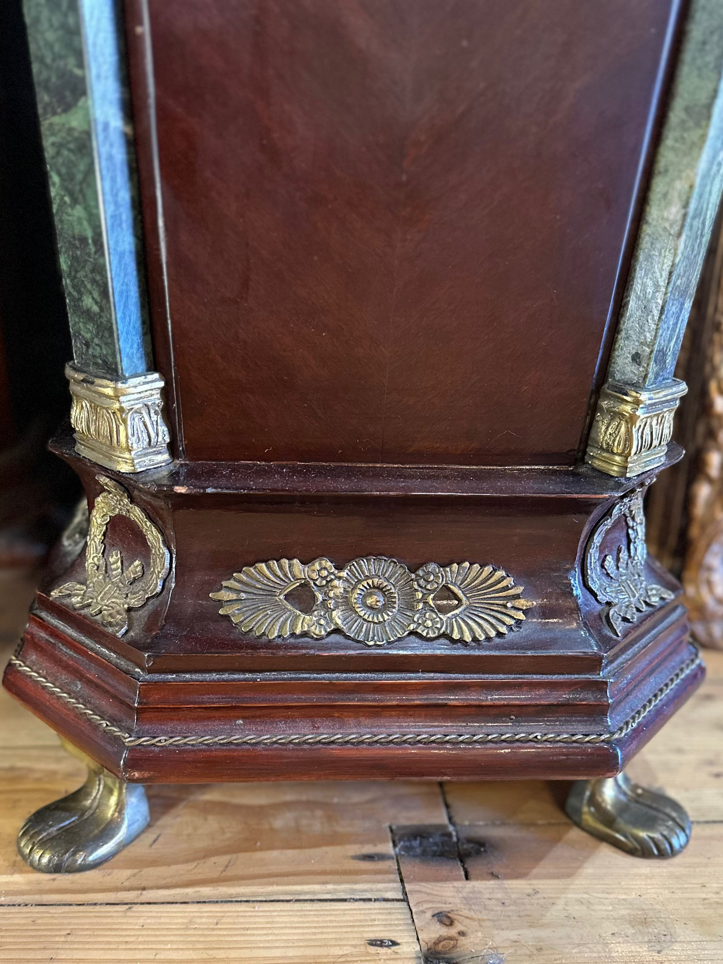 French Empire Style Pedestal with Green Marble Top & Brass Ormolu Mounts