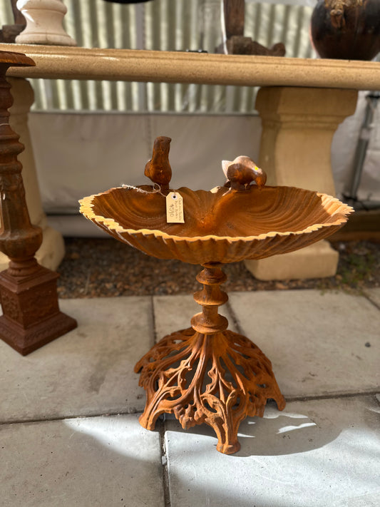 Vintage Style Cast Iron Double Bird Bath | Ornate Scallop Shell Garden Feeder