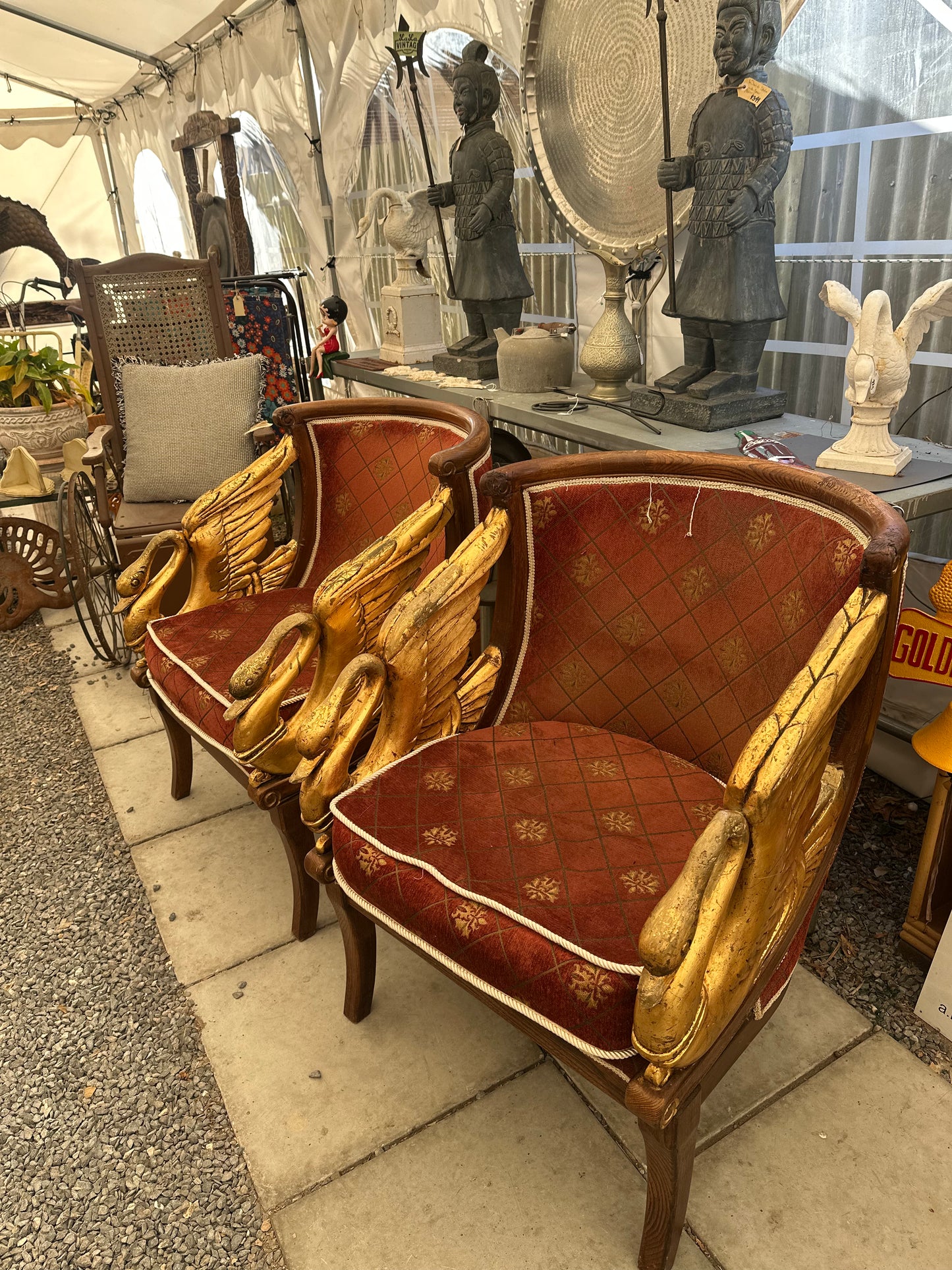 Vintage French Empire Style Gilt Swan Armchair | Neoclassical Statement Lounge Chair