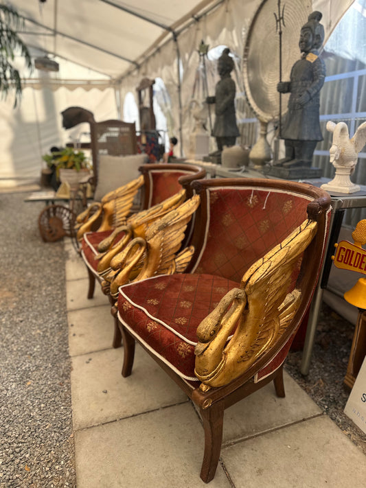 Vintage French Empire Style Gilt Swan Armchair | Neoclassical Statement Lounge Chair