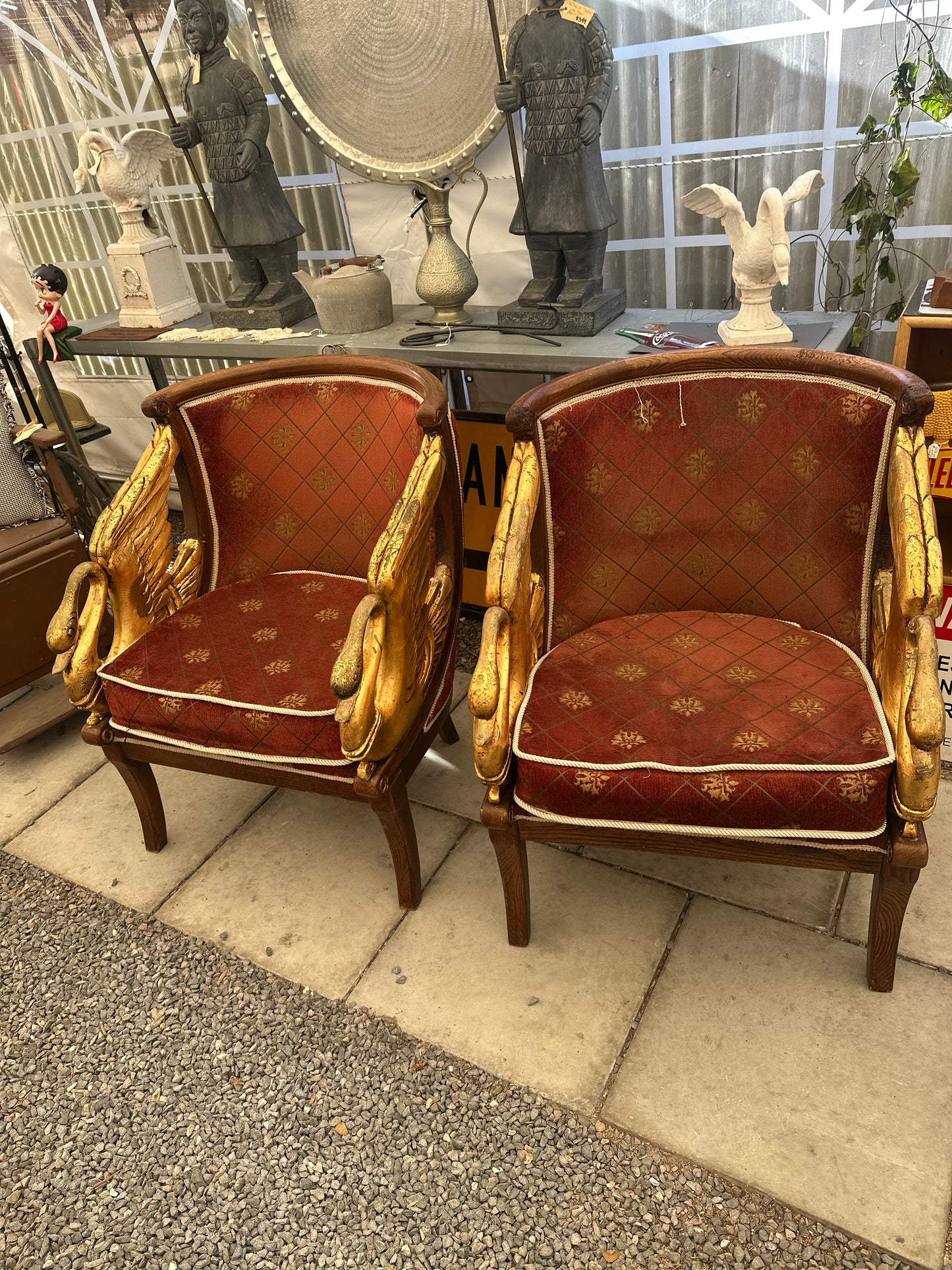 Vintage French Empire Style Gilt Swan Armchair | Neoclassical Statement Lounge Chair