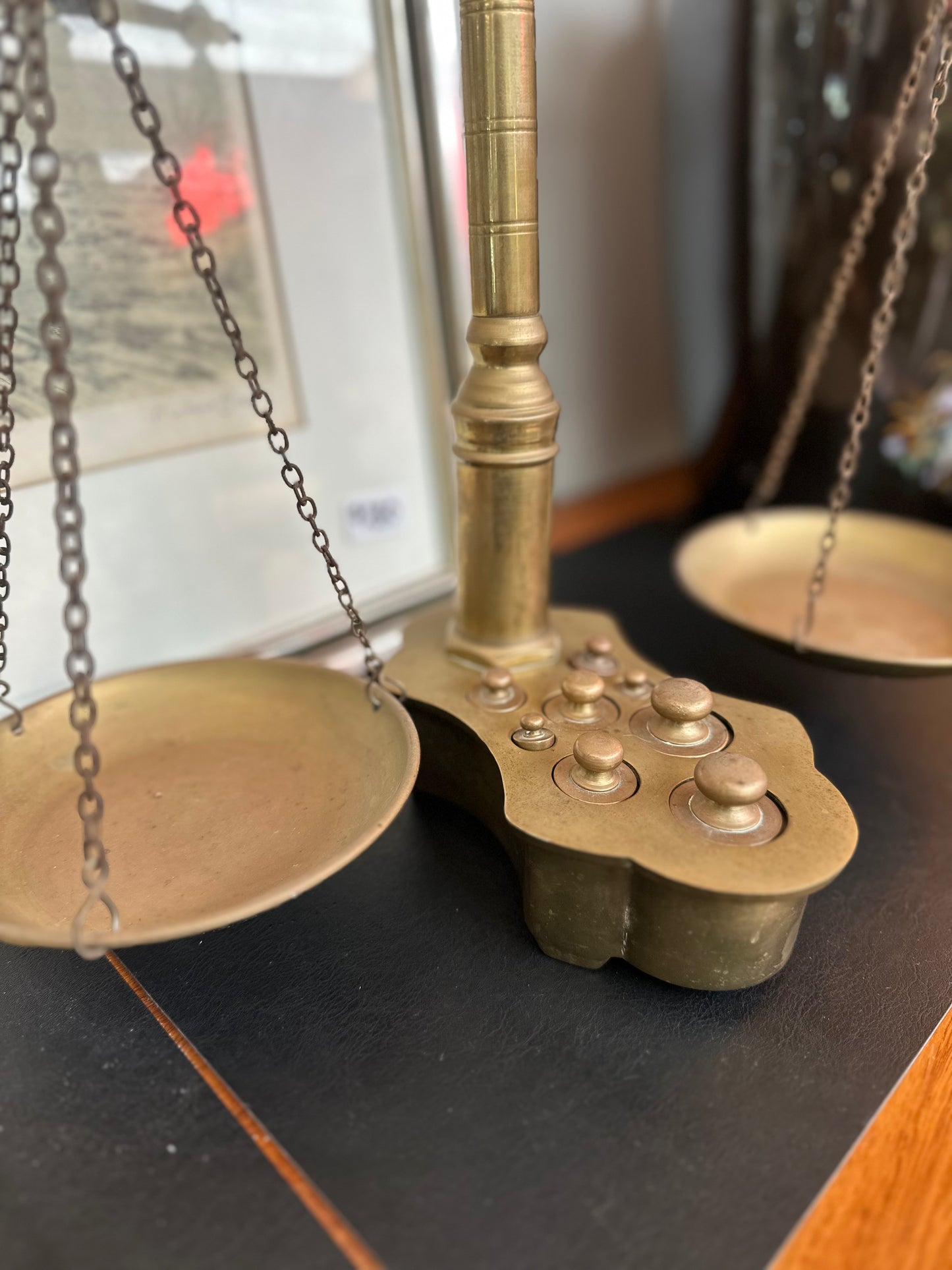 Vintage Brass Balance Scale with Matching Weights Set | Antique Apothecary & Justice Style Display Scale