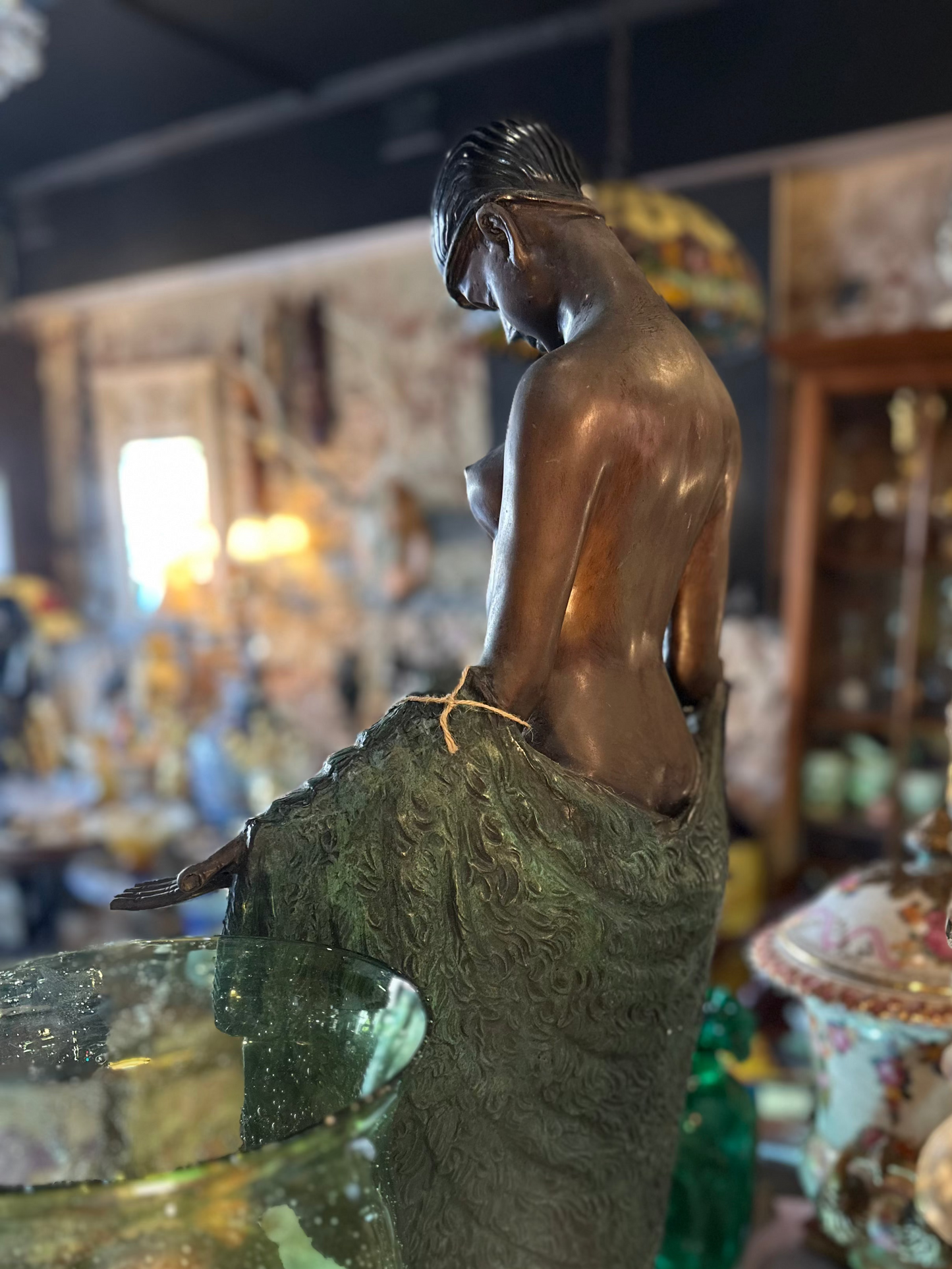 Art Deco Style Bronze Female Nude with Cloak Sculpture After J.E. Descomps