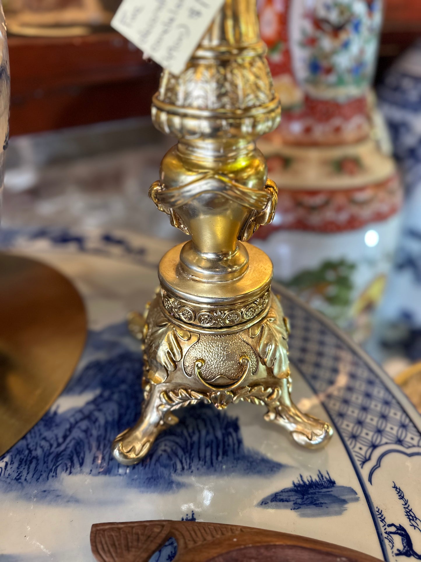 Vintage Ornate Gilt Brass 5-Branch Candelabra Pair – 49cm Hollywood Regency Table Centerpiece