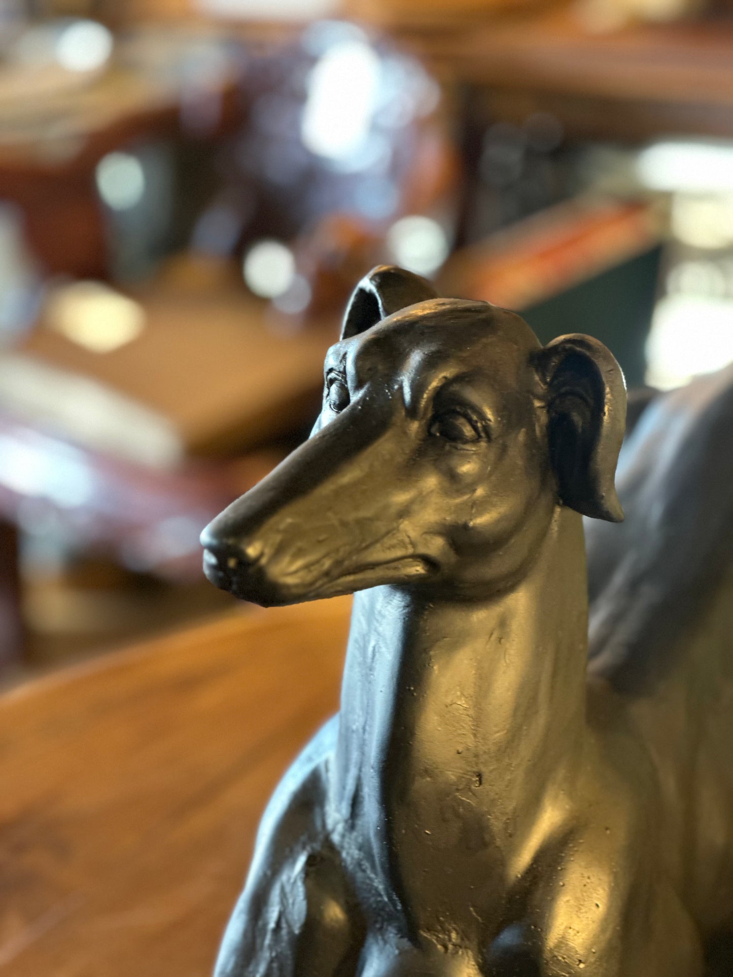 Art Deco Style Black Greyhound Statue - Reclining Plaster Whippet Sculpture