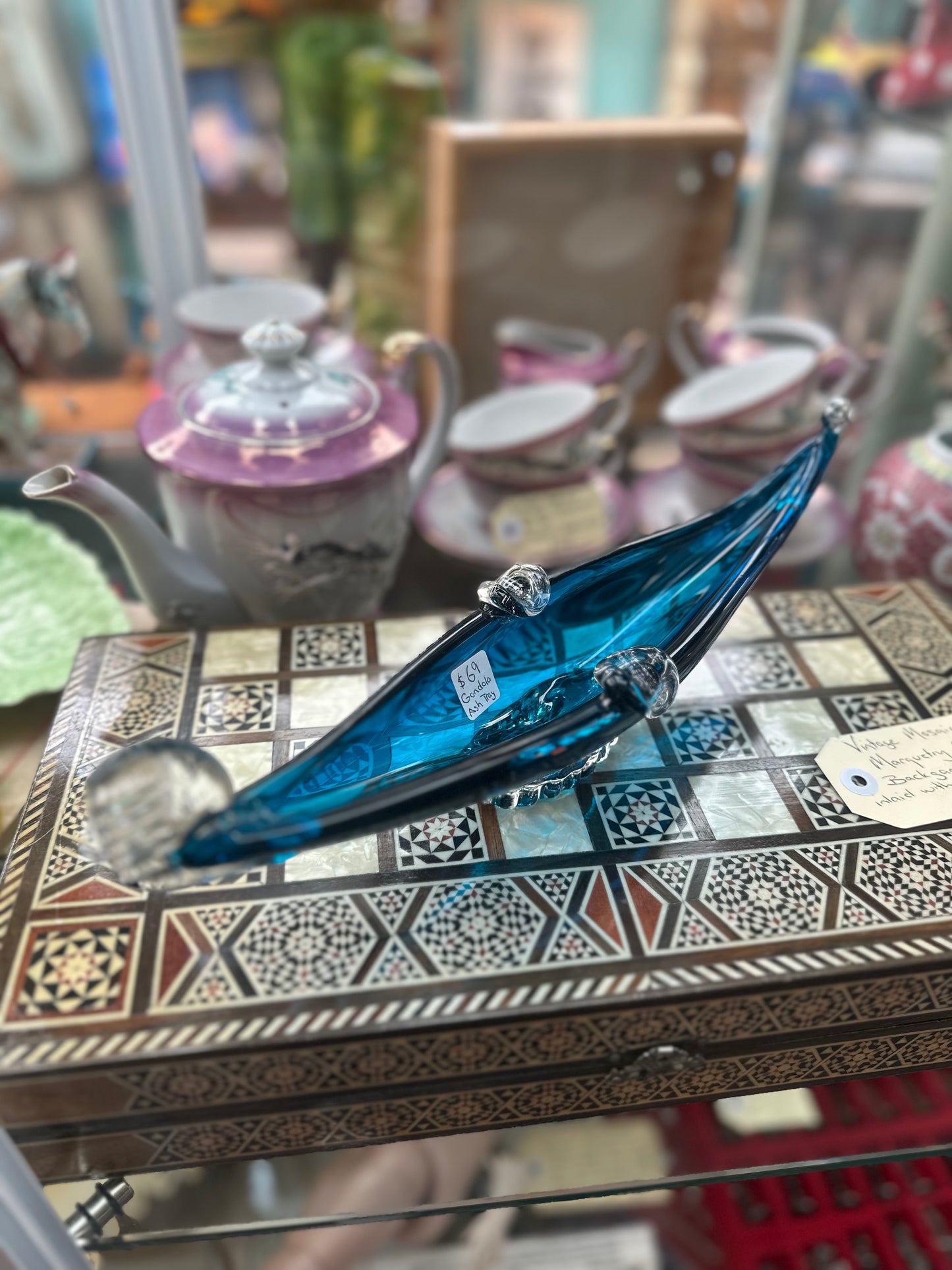 Vintage Cobalt Blue Murano Style Glass Gondola Ash Tray / Catchall Dish