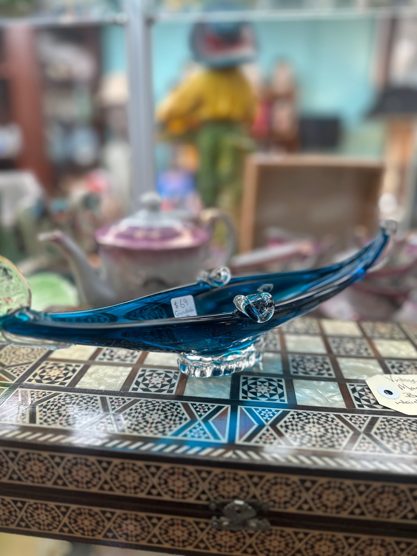Vintage Cobalt Blue Murano Style Glass Gondola Ash Tray / Catchall Dish