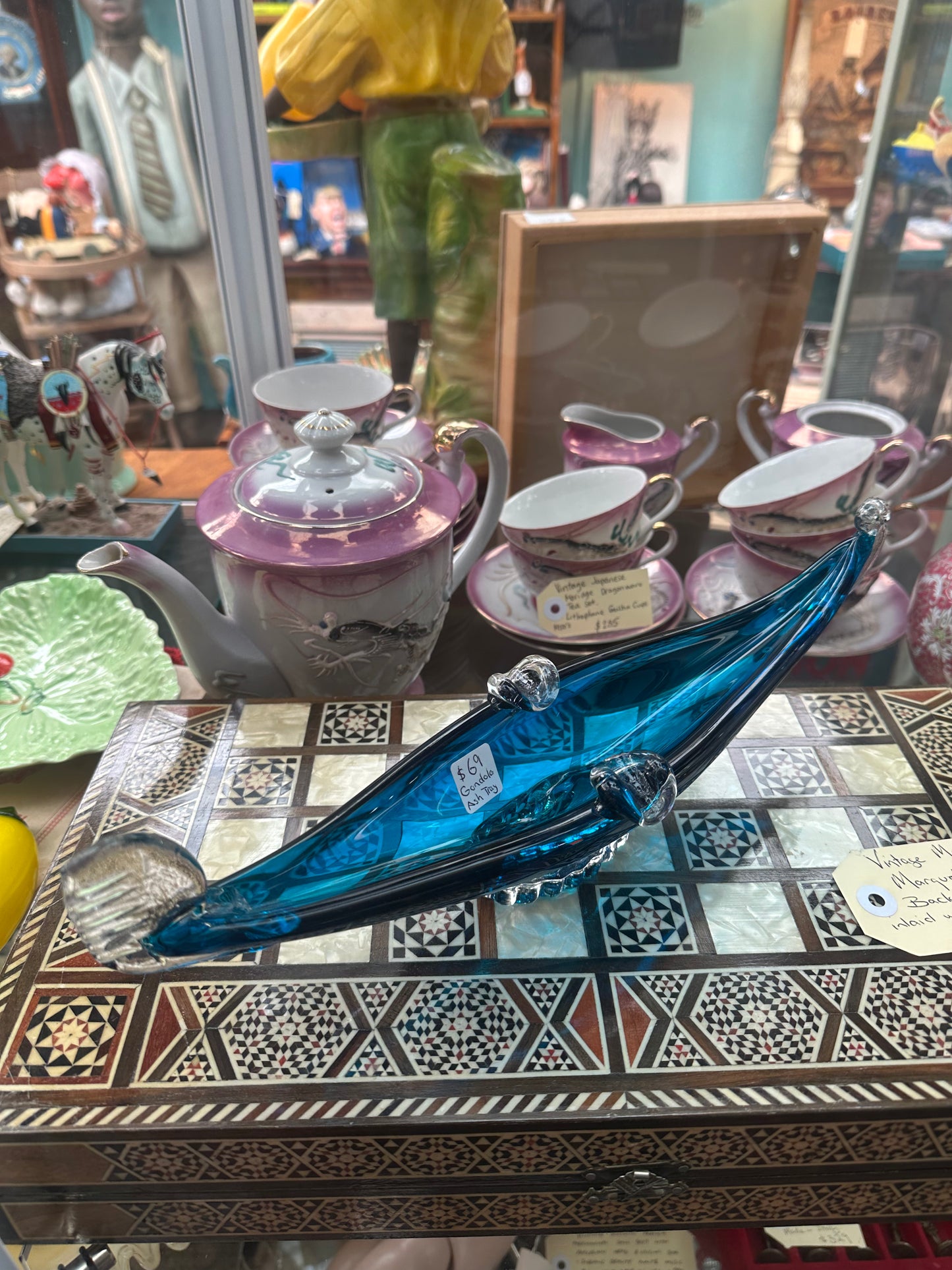 Vintage Cobalt Blue Murano Style Glass Gondola Ash Tray / Catchall Dish