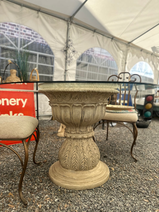 Vintage Style Fibreglass Pedestal with Round Glass Top Dining Table