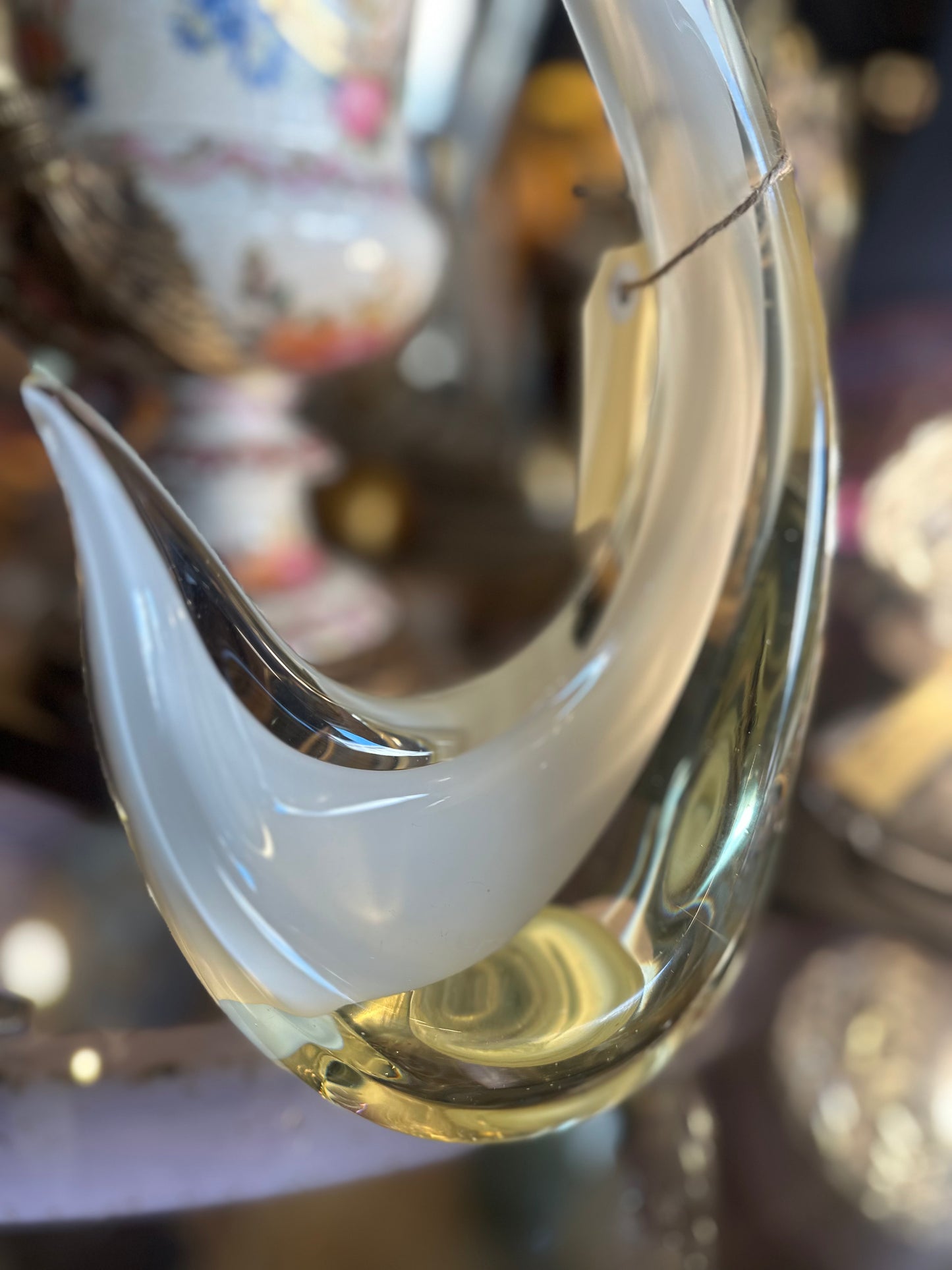 Vintage Italian Murano Art Glass White Swan Sculpture 50cm | Large Mid-Century Sommerso Venetian Glass Figurine