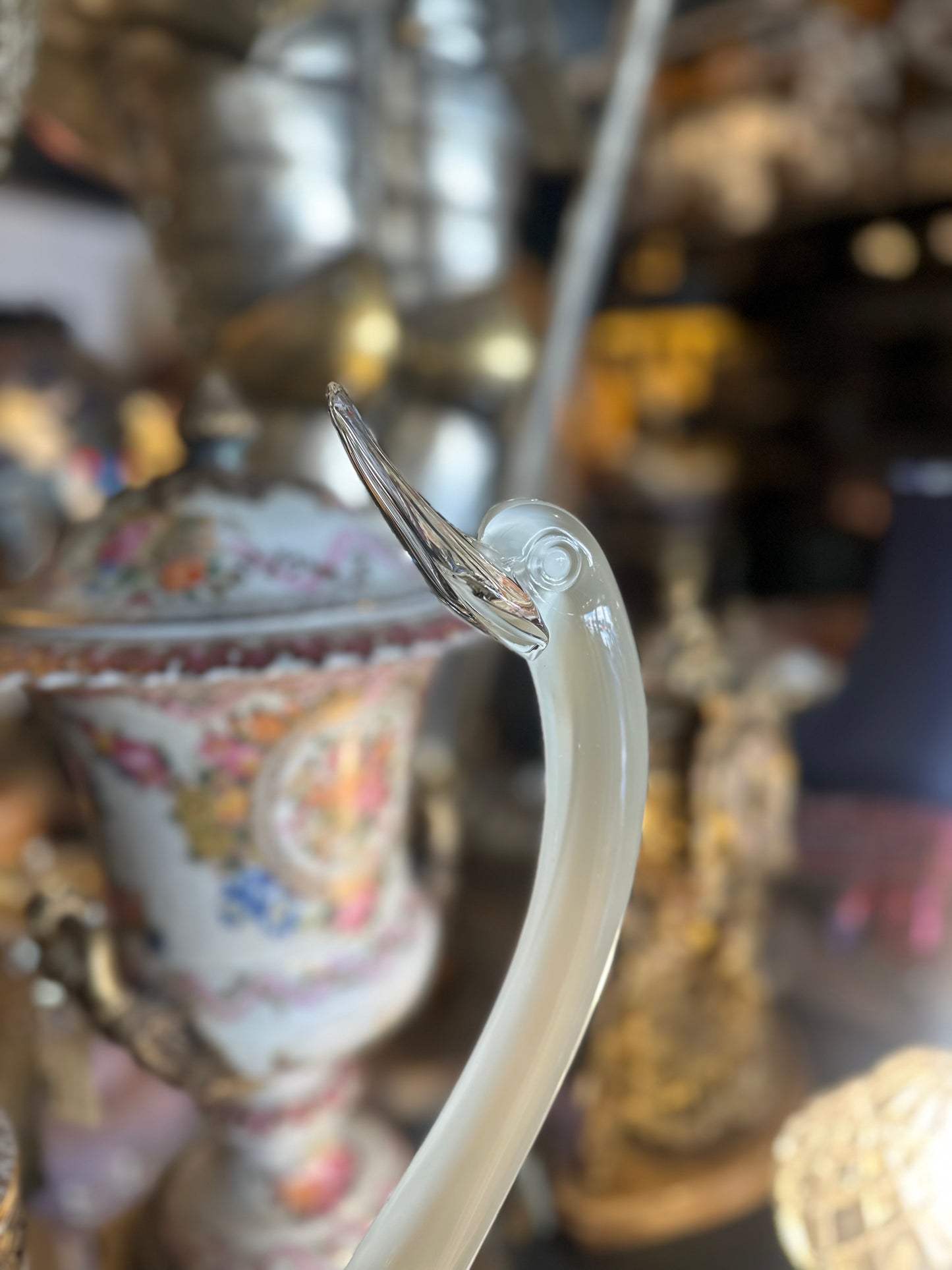 Vintage Italian Murano Art Glass White Swan Sculpture 50cm | Large Mid-Century Sommerso Venetian Glass Figurine