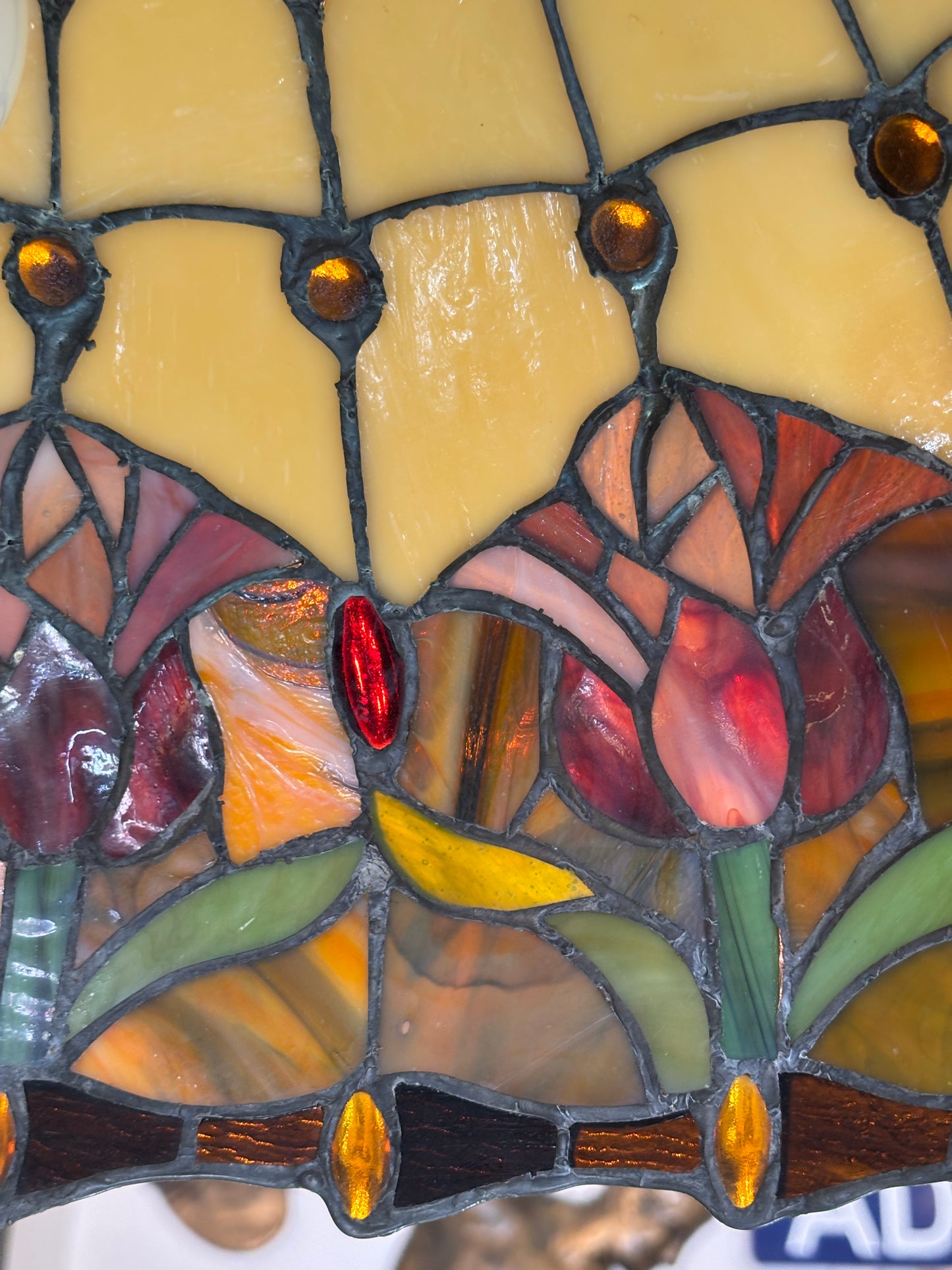 Large Tiffany Style Stained Glass Pendant Light – Floral Dome – 50 cm Vintage Hanging Lamp