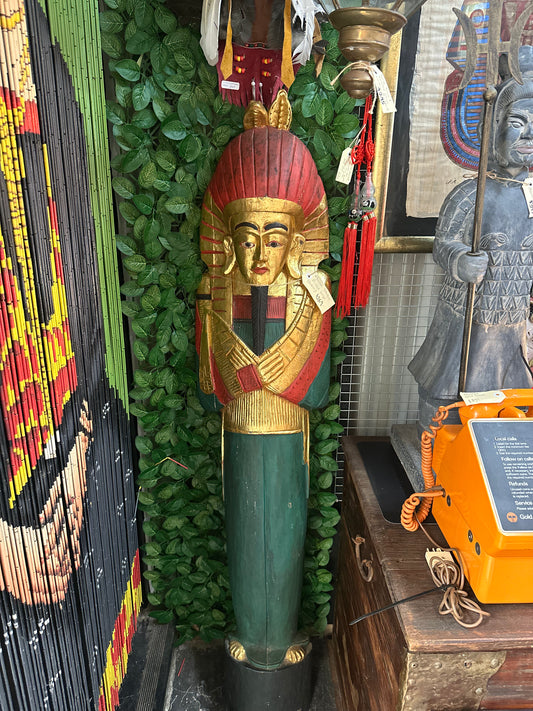 Large Egyptian Pharaoh Wooden Sarcophagus Statue – Tutankhamun Style Carved Decor