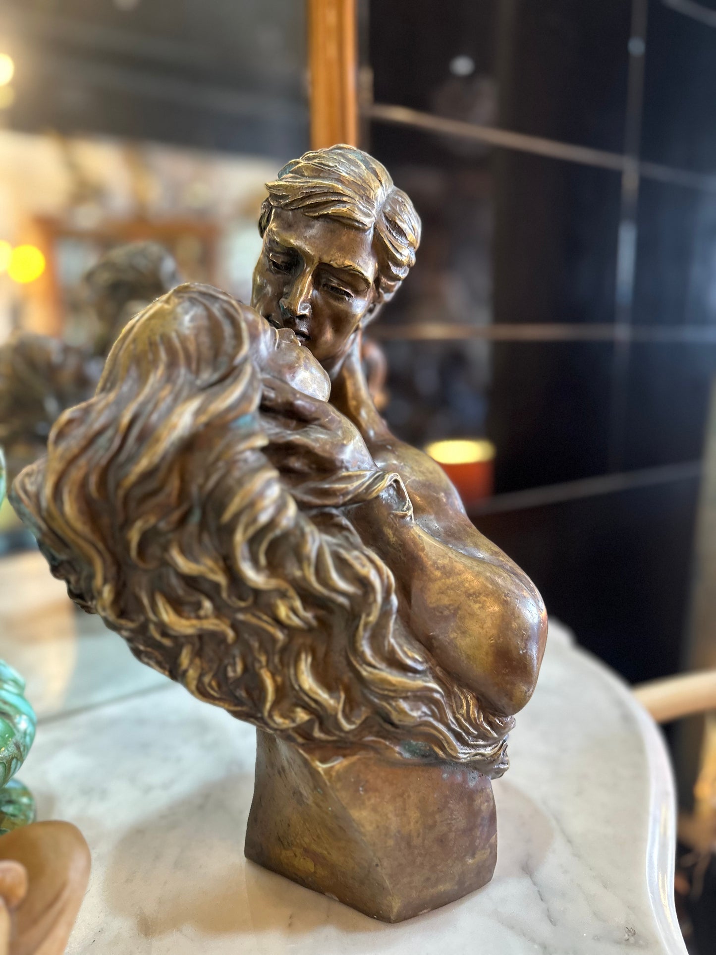 Vintage Neoclassical Bronze Kissing Lovers Sculpture