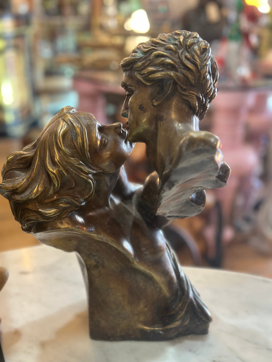 Vintage Neoclassical Bronze Kissing Lovers Sculpture