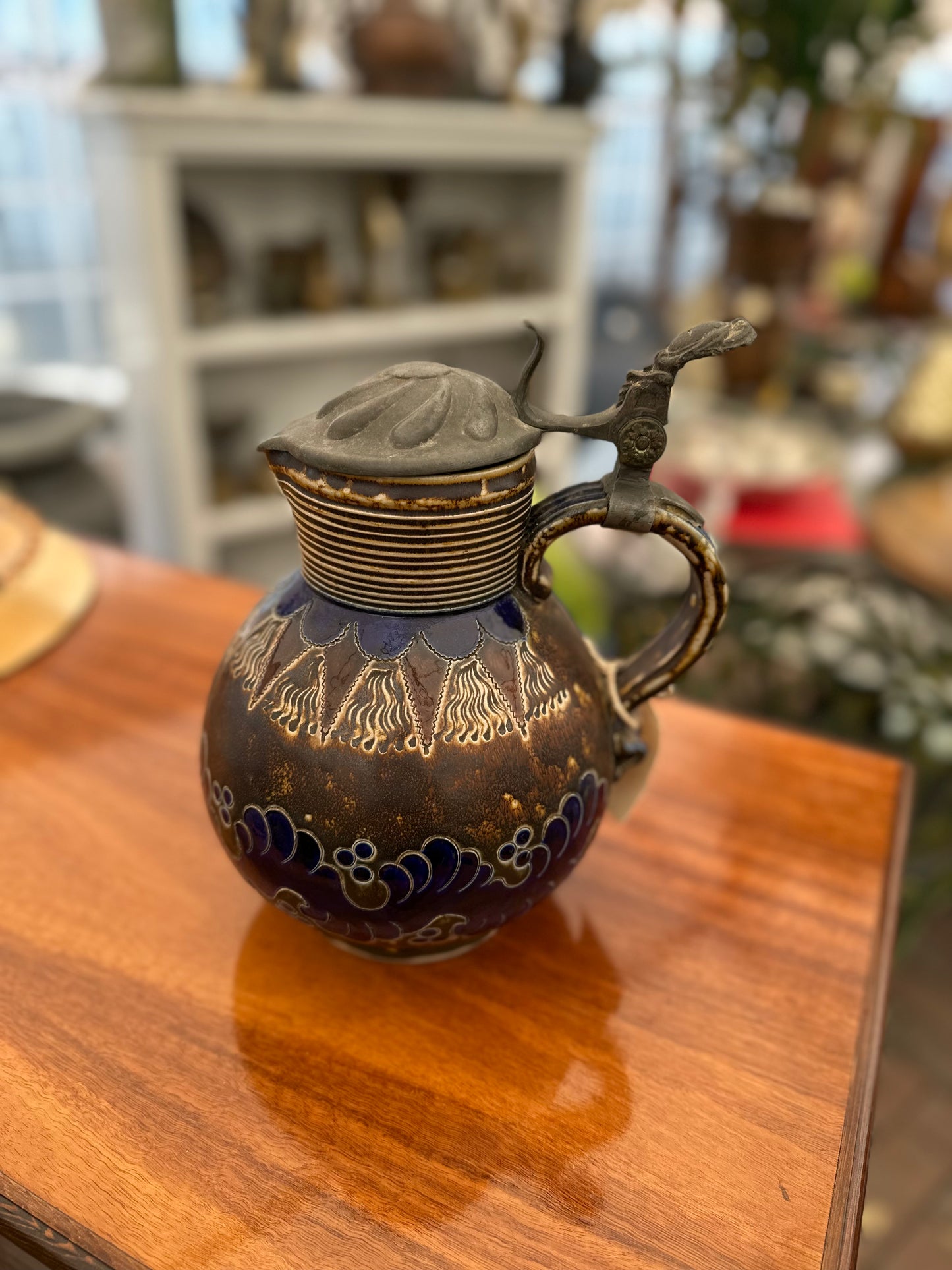 Vintage Reinhold Merkelbach Handgeritzt German Salt-Glazed Lidded Jug – Handcrafted Ceramic Pitcher