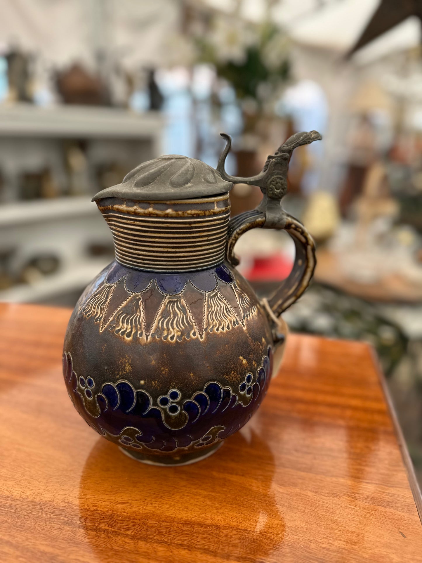 Vintage Reinhold Merkelbach Handgeritzt German Salt-Glazed Lidded Jug – Handcrafted Ceramic Pitcher