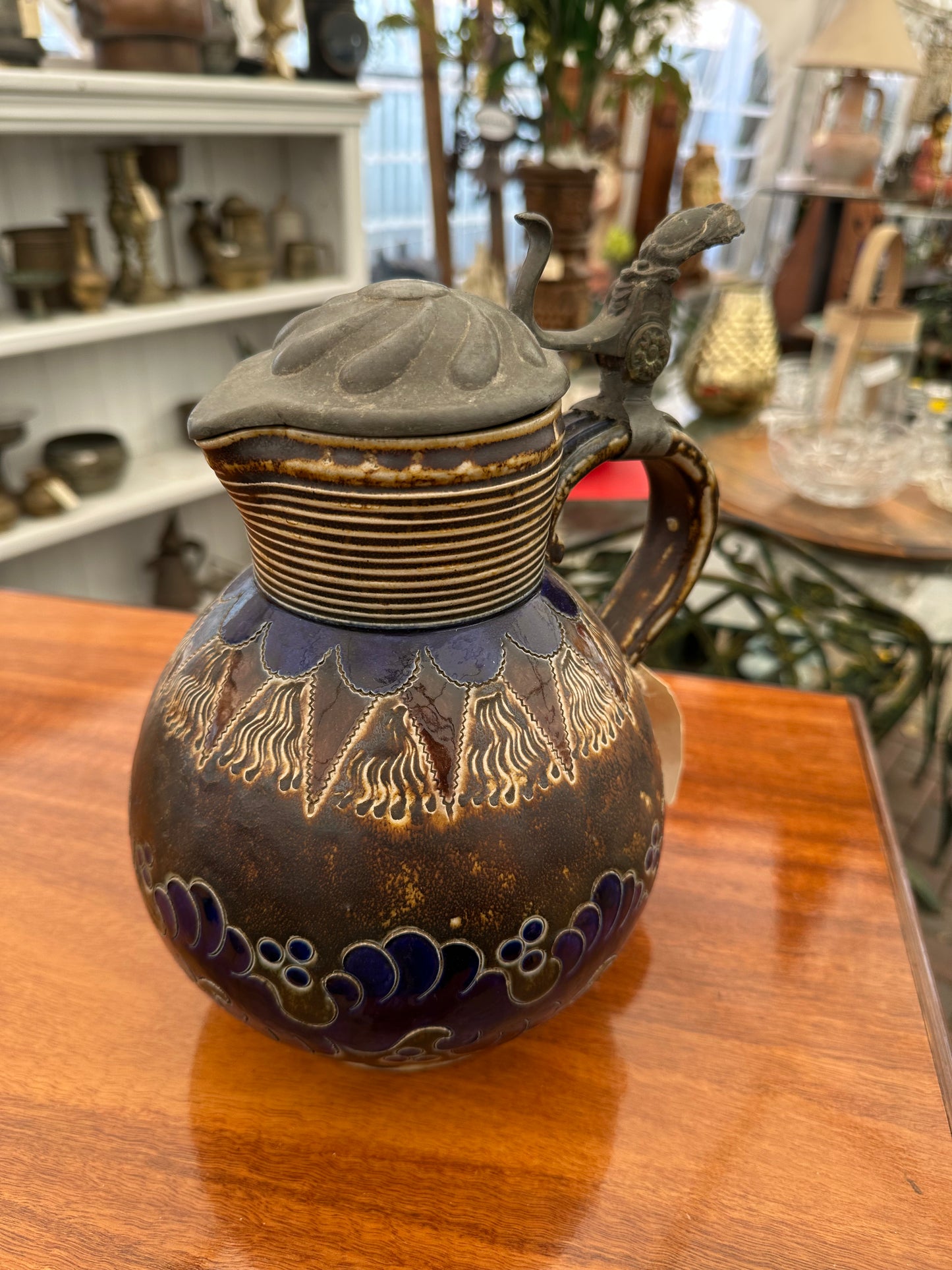 Vintage Reinhold Merkelbach Handgeritzt German Salt-Glazed Lidded Jug – Handcrafted Ceramic Pitcher