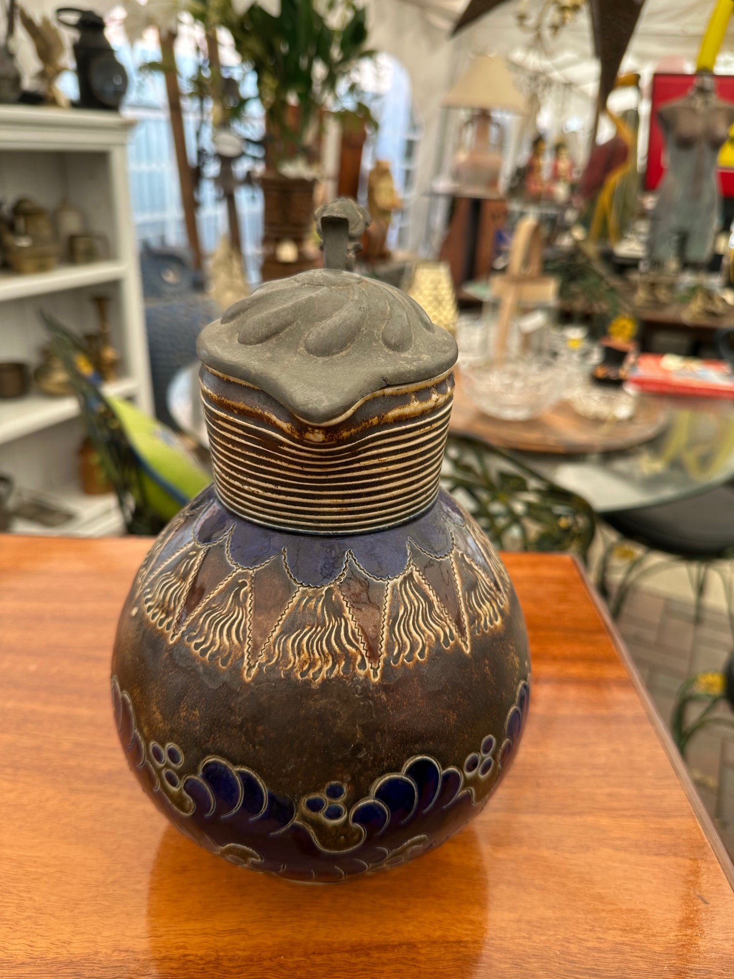 Vintage Reinhold Merkelbach Handgeritzt German Salt-Glazed Lidded Jug – Handcrafted Ceramic Pitcher