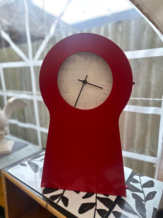 Vintage IKEA PS 1995 Red Keyhole Clock & Cabinet by Thomas Eriksson | Postmodern 90s Decor