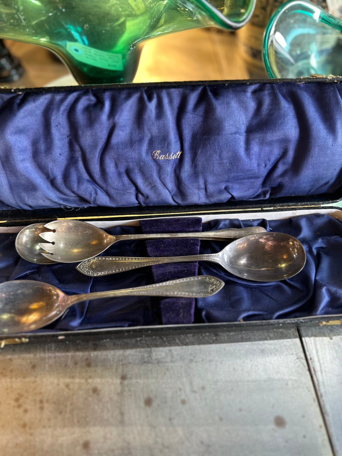 Vintage Bassett Silver Plated Salad Serving Set | Cased EPNS Spoon & Fork | Mid-Century Tableware