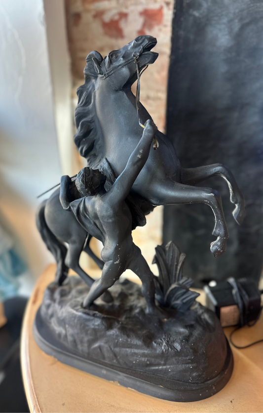 Vintage Marly Horse Statue - Black Equestrian Sculpture after Guillaume Coustou - 18th Century French Baroque Style Decor