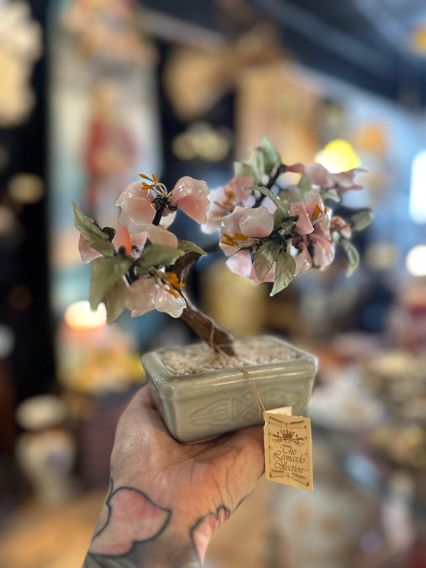 Vintage Leonardo Collection Glass Bonsai Tree - Pink Cherry Blossom Art Glass Sculpture