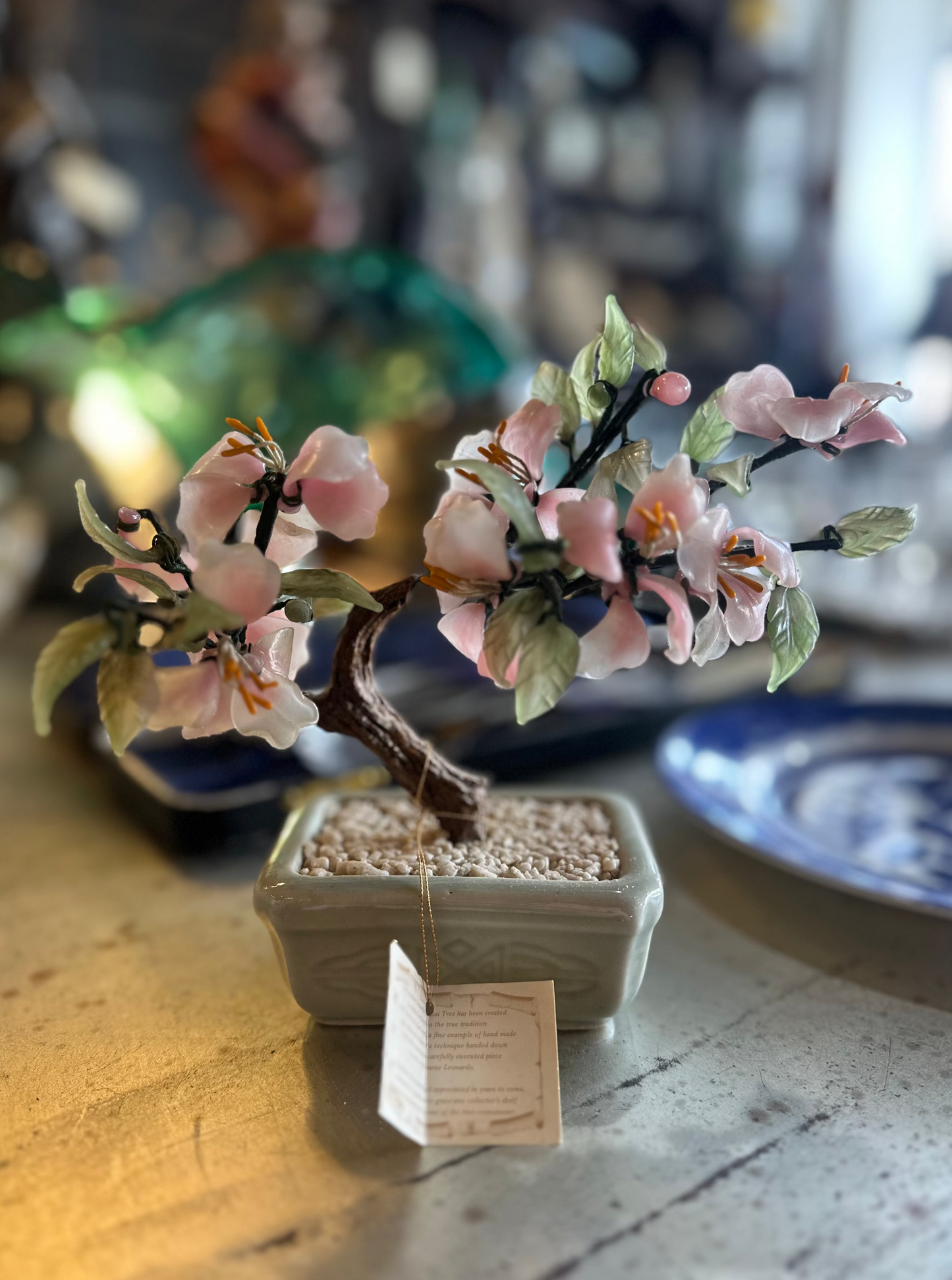 Vintage Leonardo Collection Glass Bonsai Tree - Pink Cherry Blossom Art Glass Sculpture