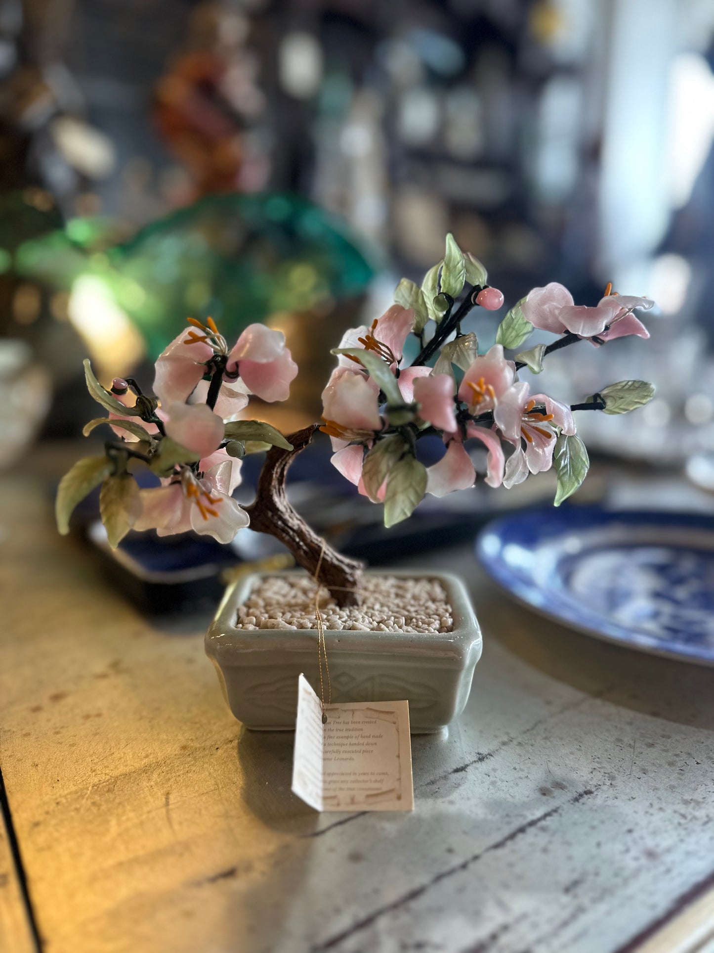Vintage Leonardo Collection Glass Bonsai Tree - Pink Cherry Blossom Art Glass Sculpture