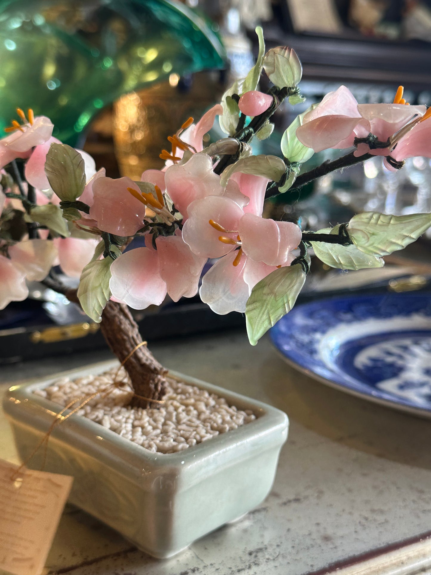 Vintage Leonardo Collection Glass Bonsai Tree - Pink Cherry Blossom Art Glass Sculpture