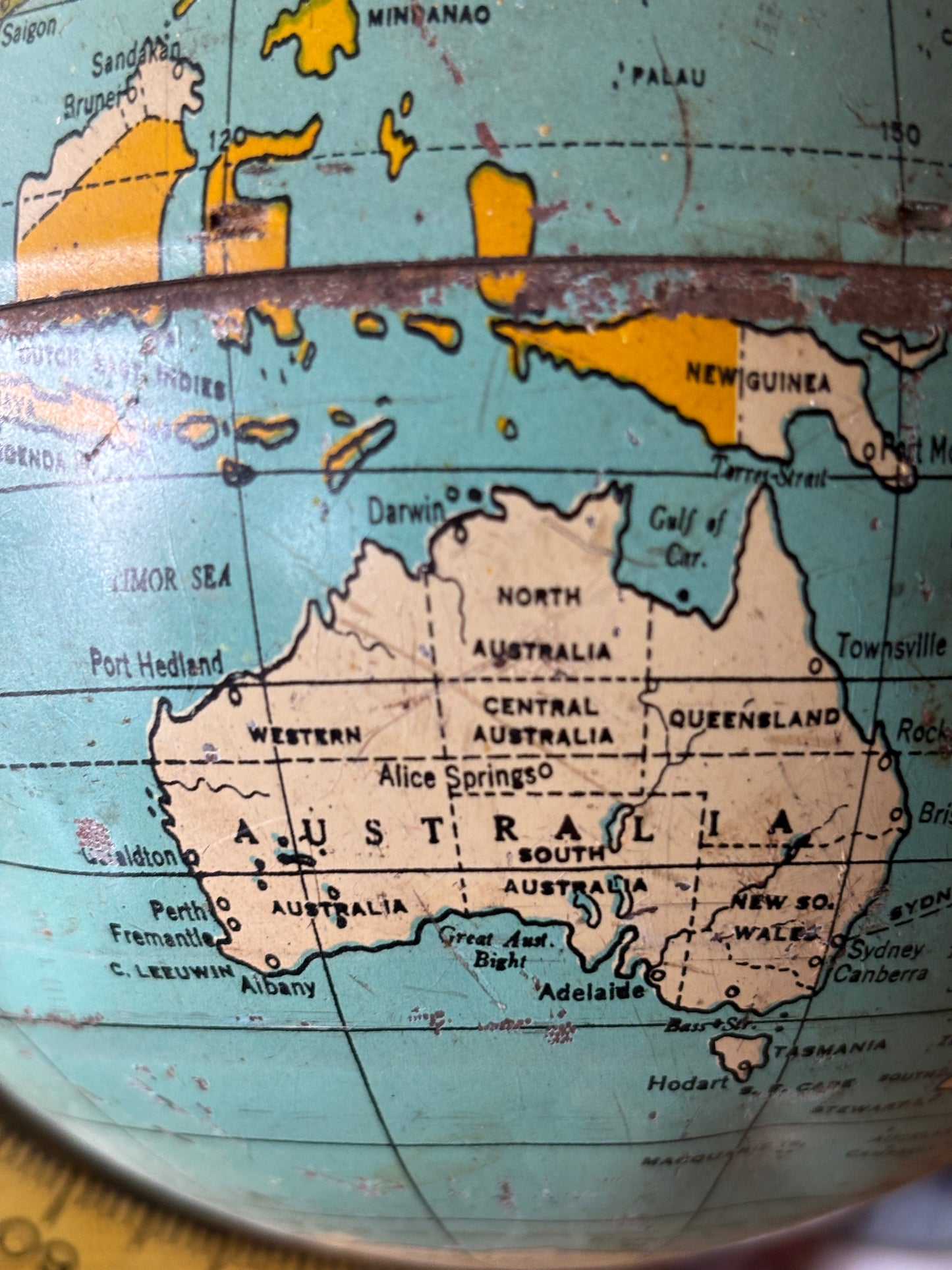 Antique 1930s J. Chein & Co. Tin Lithograph World Globe | Rare American Made Desk Globe with Zeppelin Flight Routes | La La Vintage