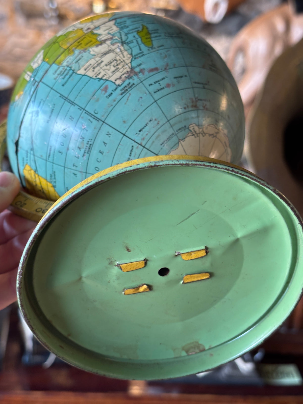 Antique 1930s J. Chein & Co. Tin Lithograph World Globe | Rare American Made Desk Globe with Zeppelin Flight Routes | La La Vintage