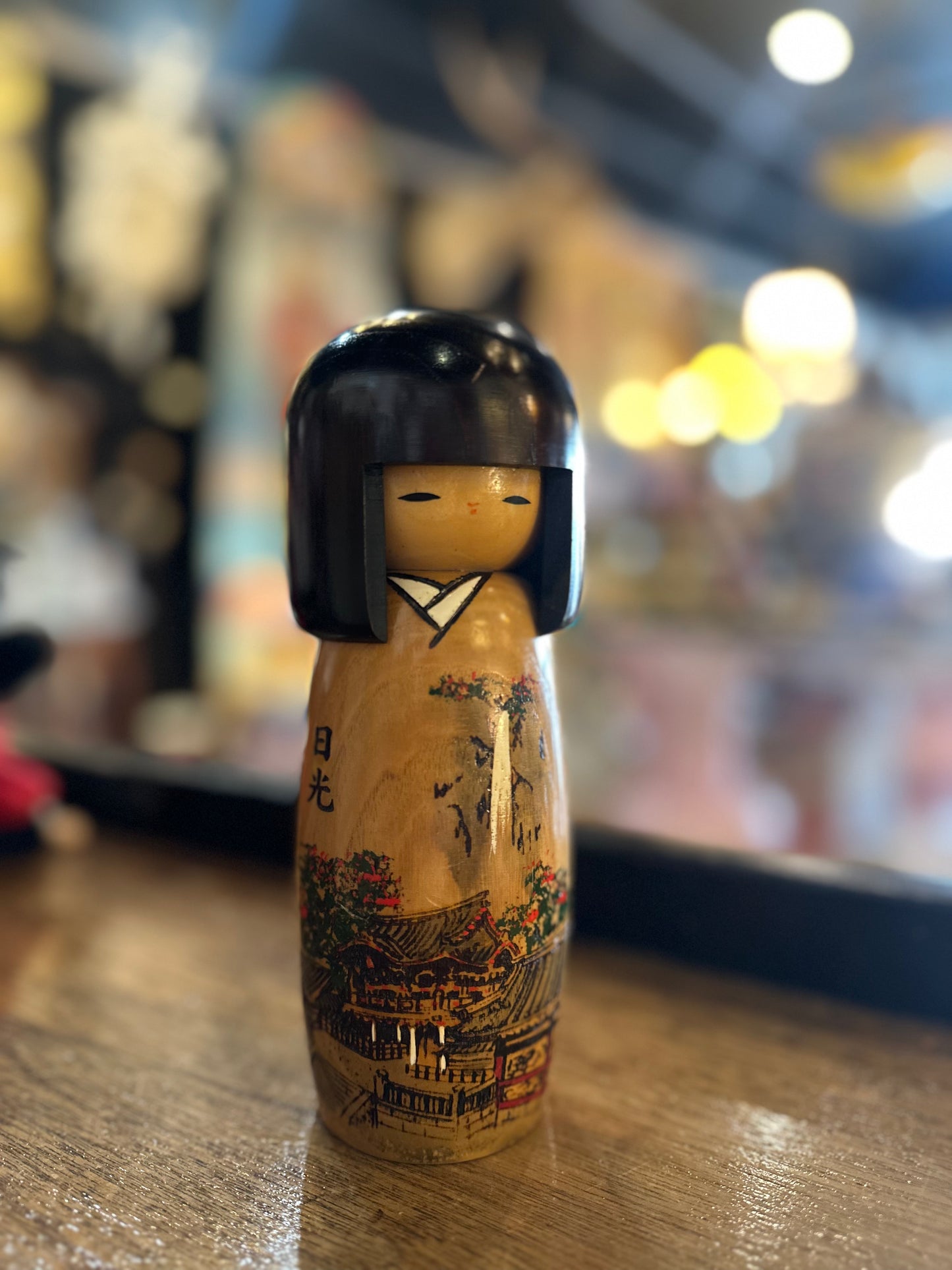 Vintage Usaburo Kokeshi Doll Nikko Toshogu Shrine | Woody Craft Japan Wood Burnt Folk Art