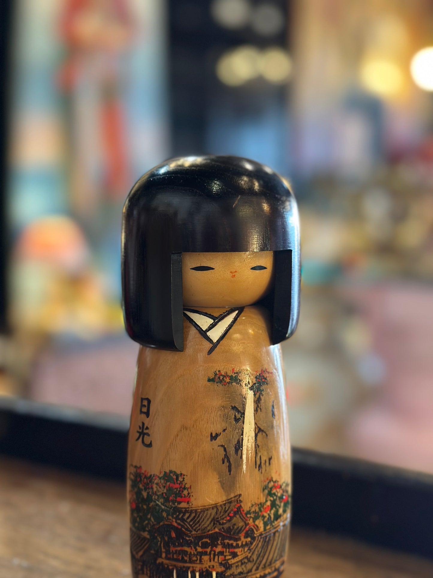 Vintage Usaburo Kokeshi Doll Nikko Toshogu Shrine | Woody Craft Japan Wood Burnt Folk Art
