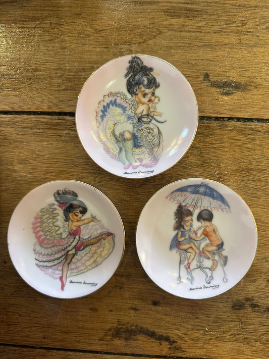 Vintage Brownie Downing Miniature Plates - Showgirls & Children Series - Rare Mid-Century Set of 3