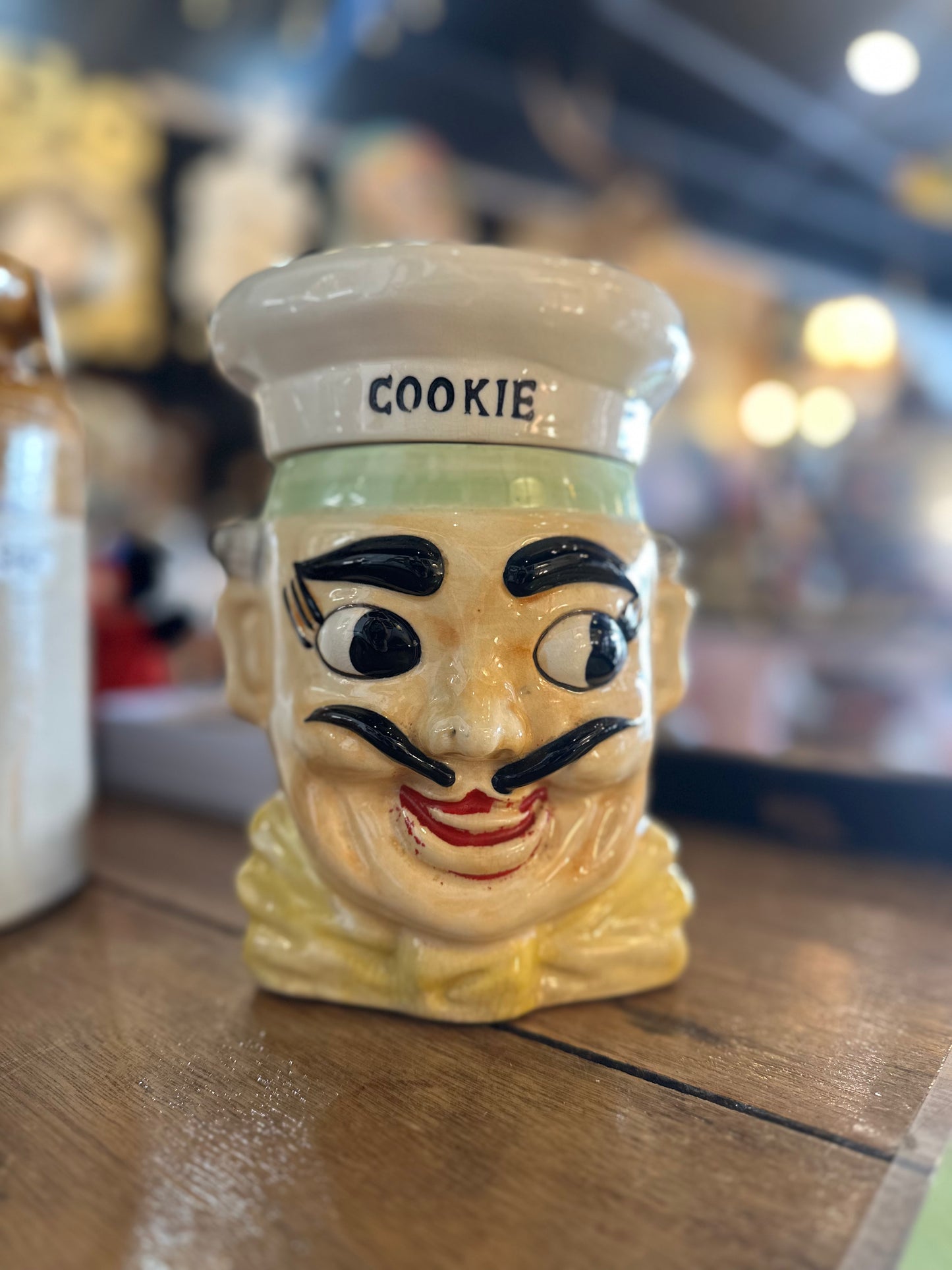 Vintage Chef Head Cookie Jar - 1950s Japanese Ceramic Kitsch - Hand Painted Retro Biscuit Barrel