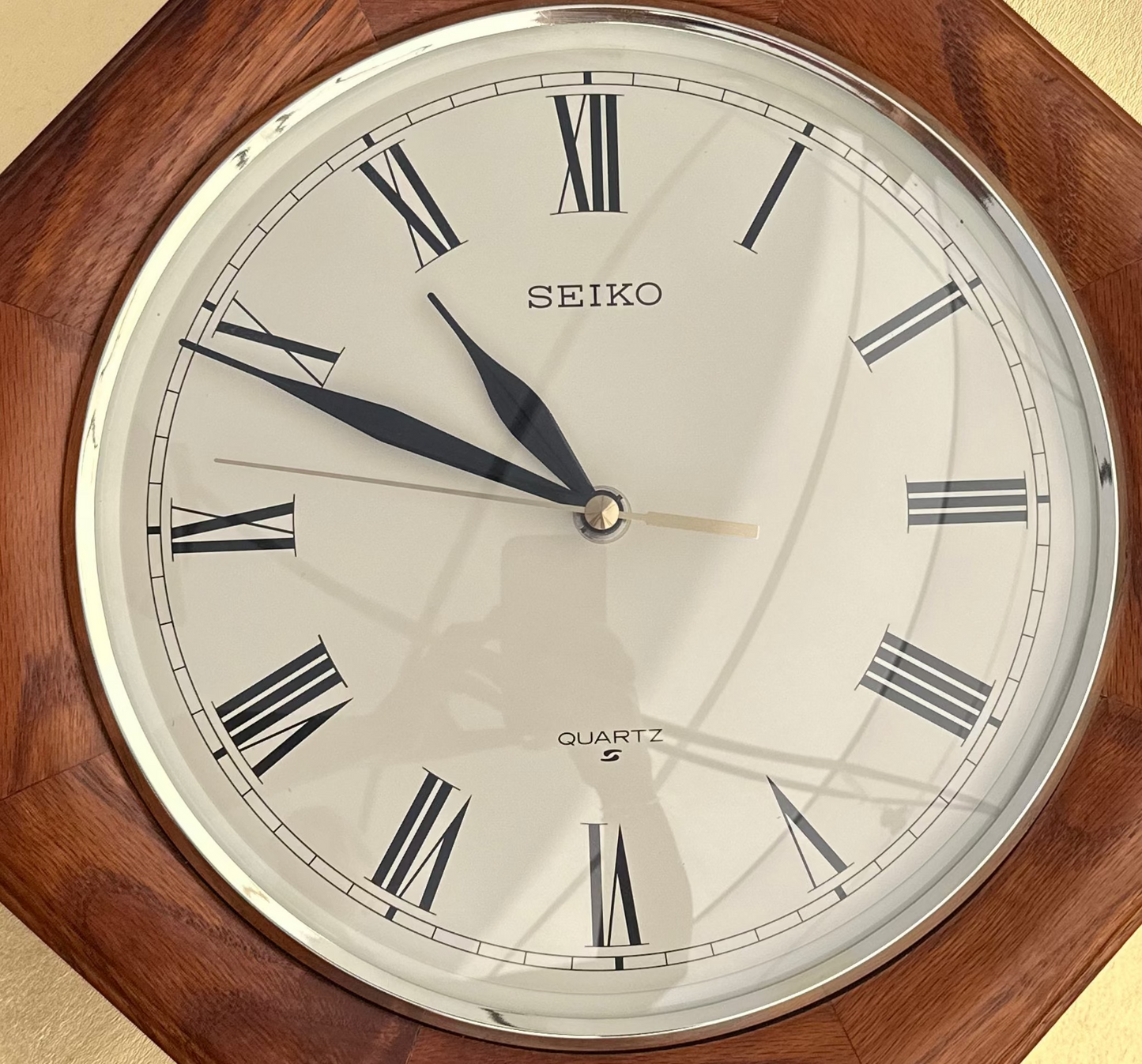 Vintage Seiko Octagonal Wall Clock - Solid Oak Wood Frame - Roman Numeral Quartz
