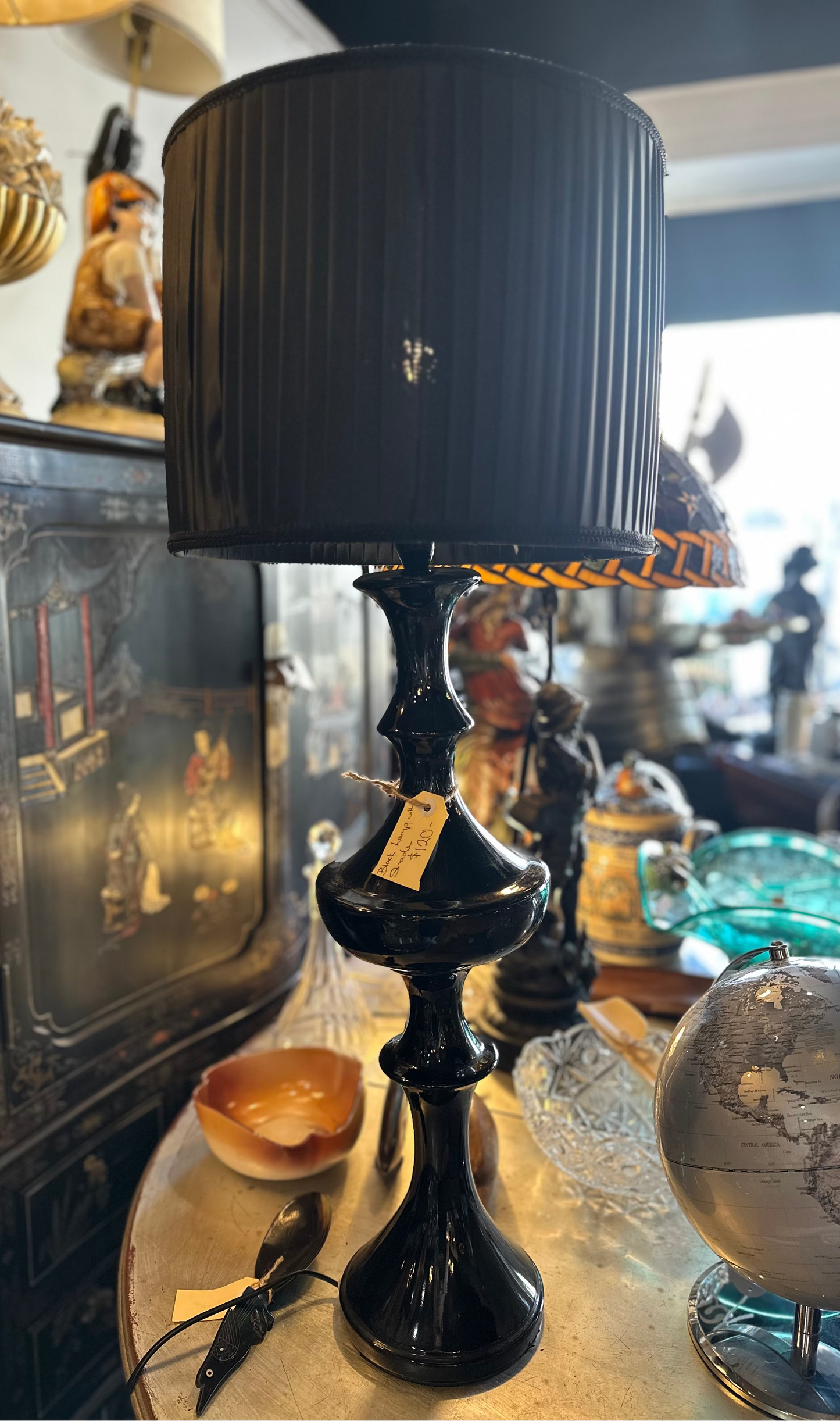 Vintage Mid-Century Black Glass Table Lamp | Hollywood Regency Trophy Urn Style | 1960s MCM Lighting