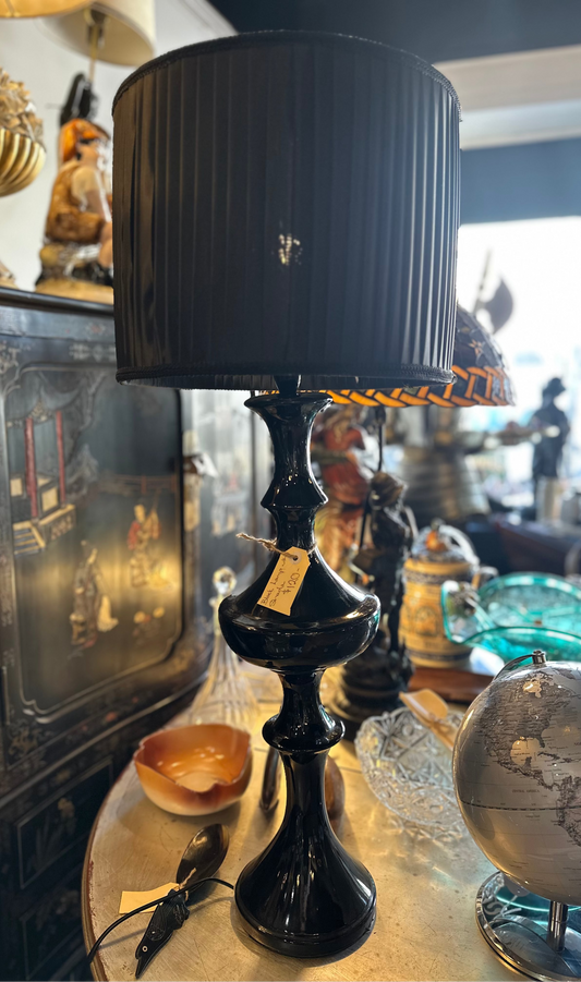 Vintage Mid-Century Black Glass Table Lamp | Hollywood Regency Trophy Urn Style | 1960s MCM Lighting