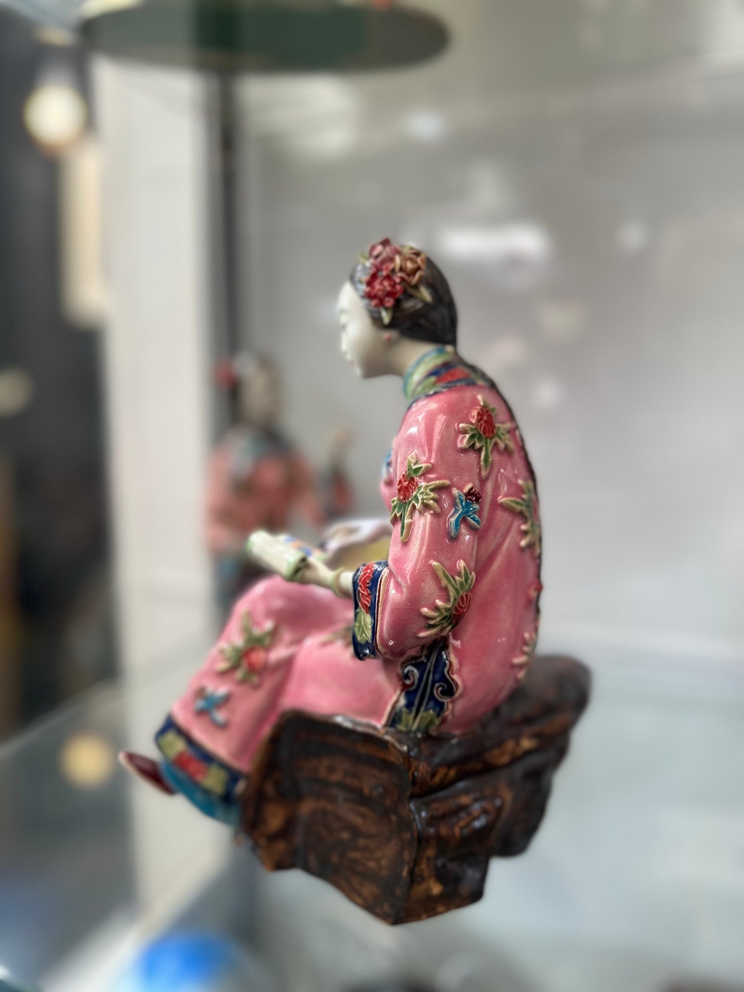 Vintage Chinese Famille Rose Porcelain Lady Figurine | Hand-Painted Scholar Woman with Scroll