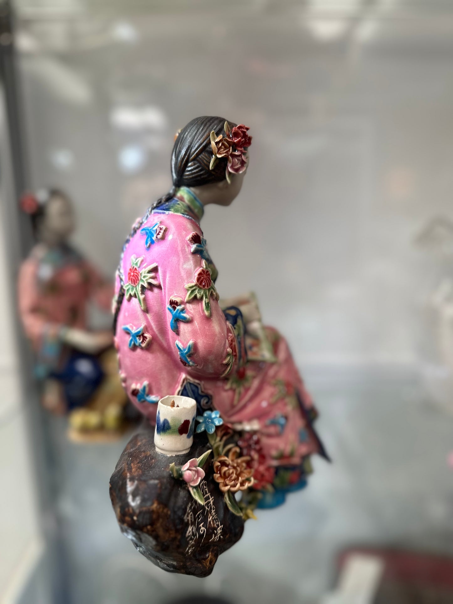 Vintage Chinese Famille Rose Porcelain Lady Figurine | Hand-Painted Scholar Woman with Scroll