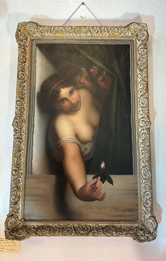 Antique 1884 Emil Preuss Oil Painting - Le Bouton de Rose (The Rose Bud) - Ornate Gilt Frame