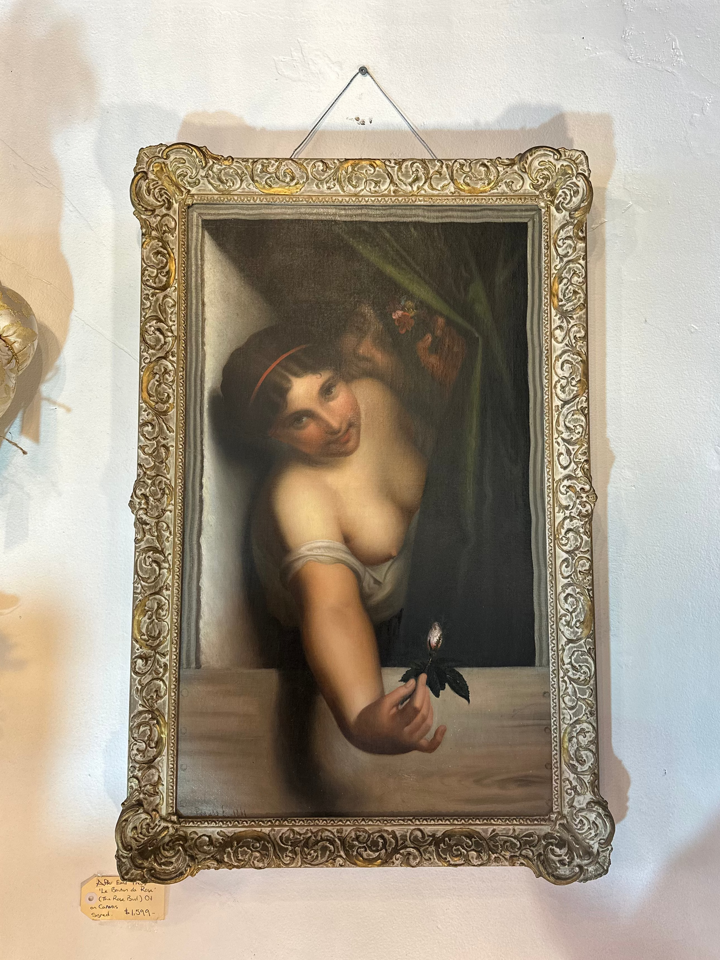 Antique 1884 Emil Preuss Oil Painting - Le Bouton de Rose (The Rose Bud) - Ornate Gilt Frame