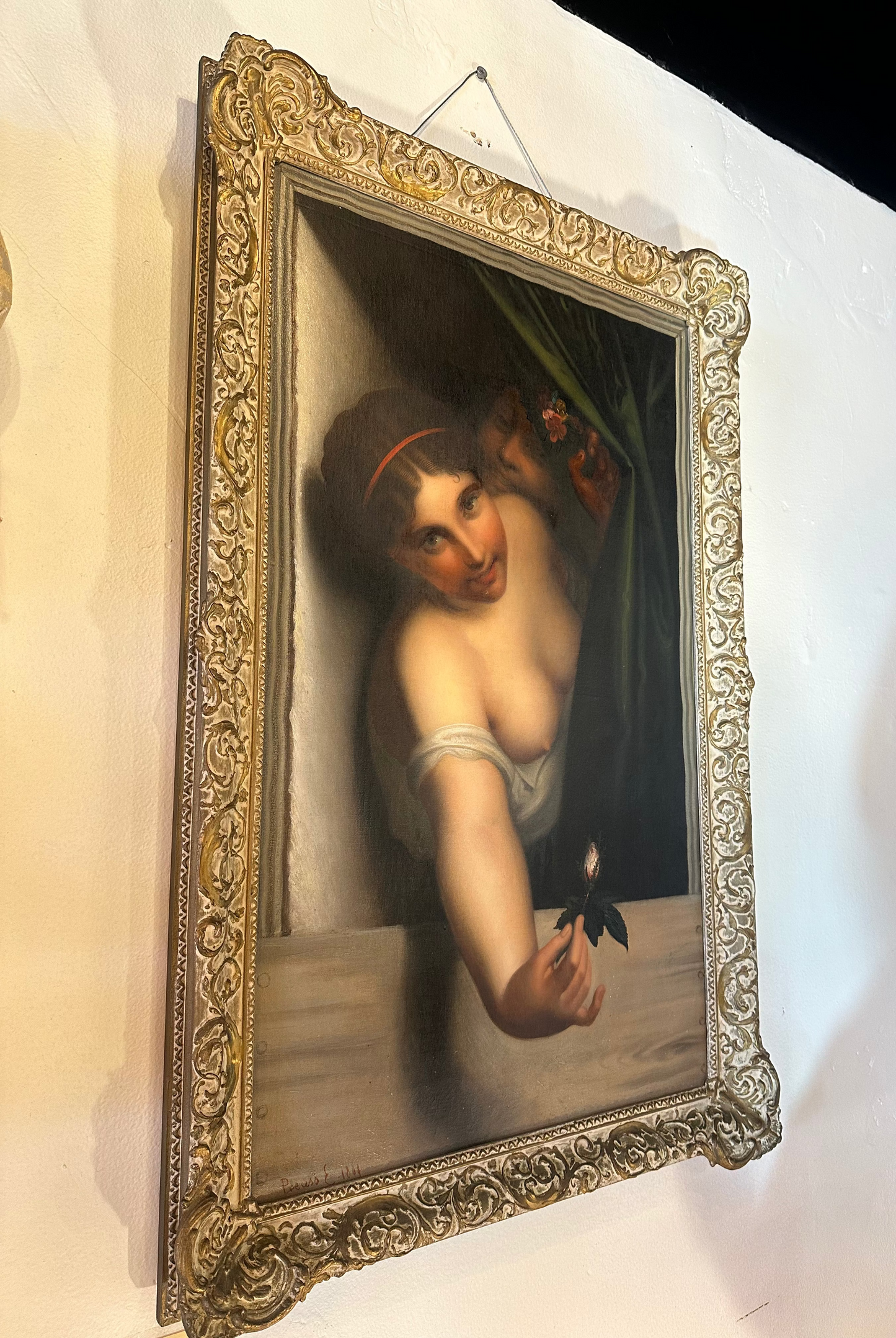 Antique 1884 Emil Preuss Oil Painting - Le Bouton de Rose (The Rose Bud) - Ornate Gilt Frame